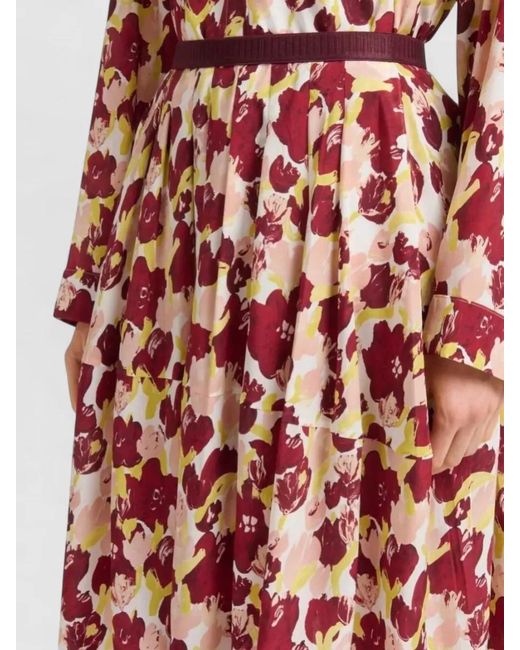 Marni Red Secret Bouquet Printed Satin Pleated Skirt