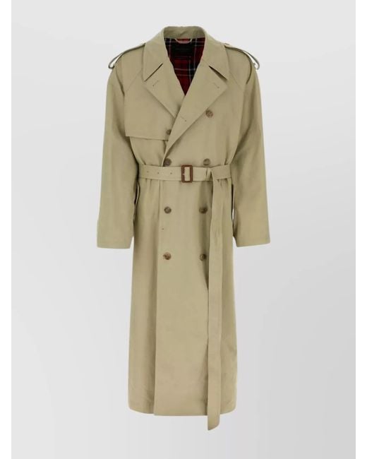 Balenciaga Natural Cotton Double-Breasted Belted Midi Trench Coat for men