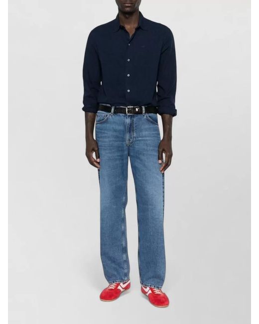 Emporio Armani Blue Linen Blend Shirt Long Sleeves Cuffs for men