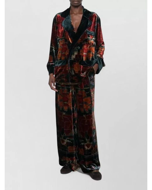Pierre Louis Mascia Black Silk Velvet Geometric-Print Single-Breasted Blazer
