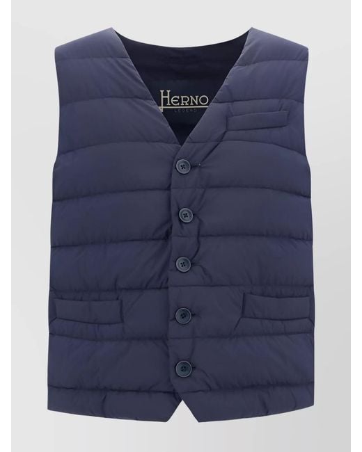 Herno Blue Down Quilted V-Neck Sleeveless Vest for men