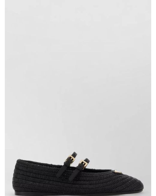 Prada Black Raffia Ballerinas Flat Sole Round Toe