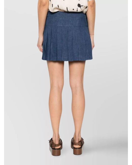 Palm Angels Blue Linen Logo-Embroidered Pleated Miniskirt