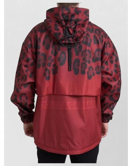 Dolce & Gabbana Red Leopard Hooded Rain Coat Jacket for men