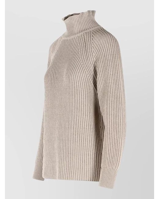 Max Mara Natural Camino Oversized Cotton Cordonetto Sweater High Neck