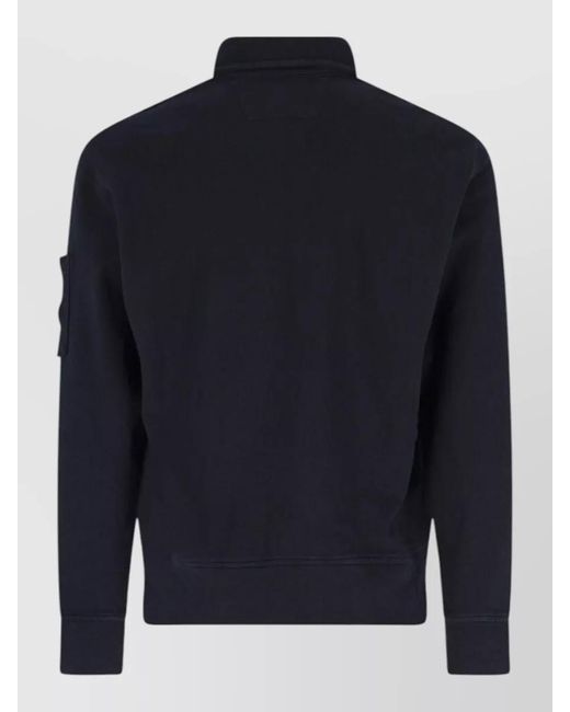 C P Company Blue Stand Collar Sweatshirt Ribbed Cuffs Arm Pocket for men