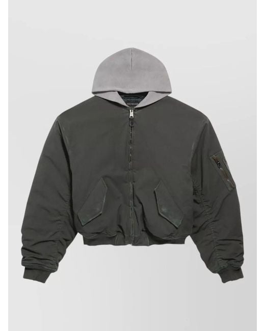 Balenciaga Gray Hooded Bomber Jacket for men