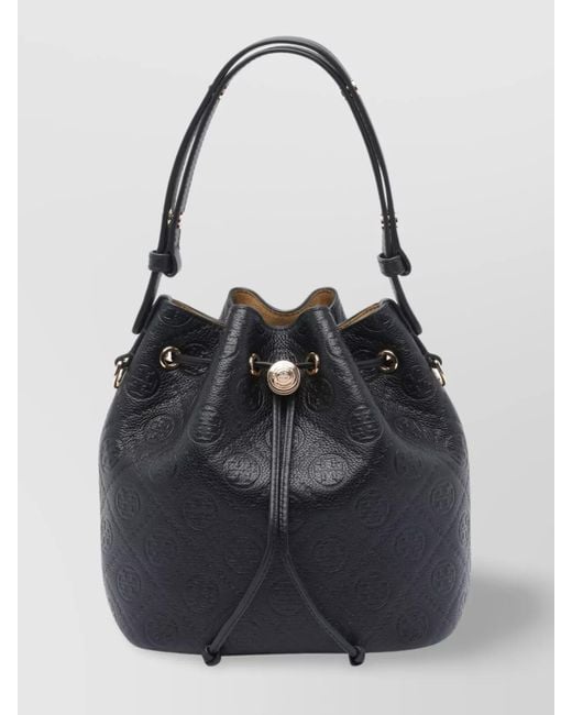 Tory Burch Black Monogram Pebble Bucket Bag