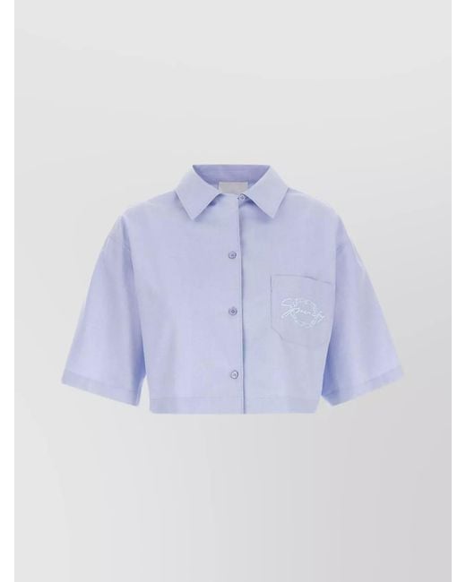 Givenchy Purple Cropped Short Sleeve Cotton Shirt