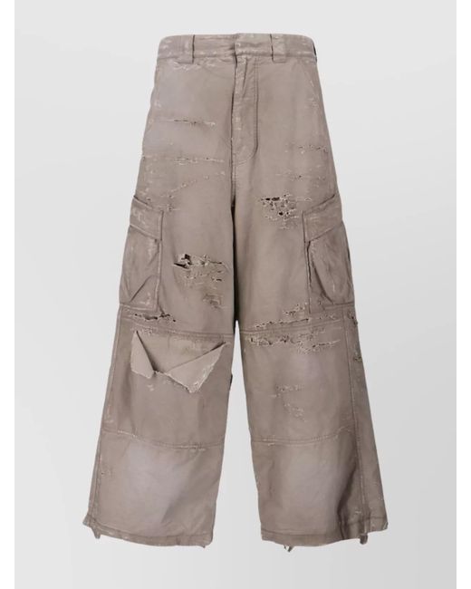 Balenciaga Men's Gray Wide Leg Cargo Pants With Distressed Hem