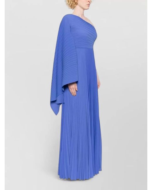 Solace London Blue One Shoulder Asymmetric Pleated Maxi Dress