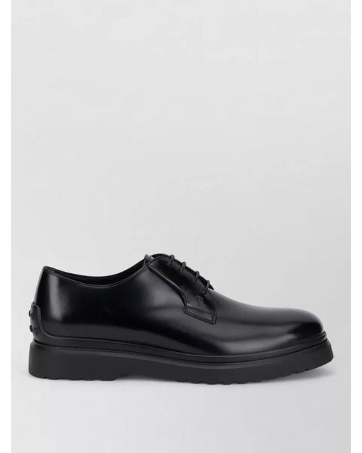 Tod's Black Lace Up Leather Derby Shoes Rubber Sole for men