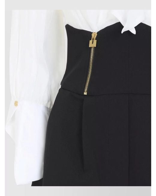 Elisabetta Franchi White Draped Bow Neckline Long-Sleeve Playsuit