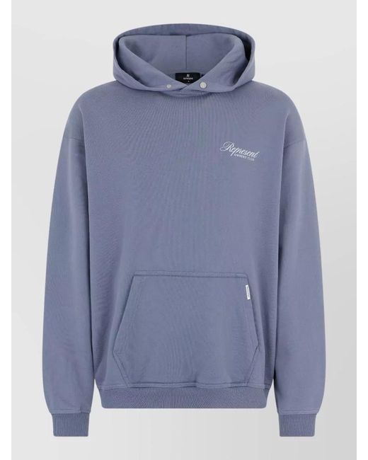Represent Blue Cotton Logo Print Hooded Sweatshirt for men