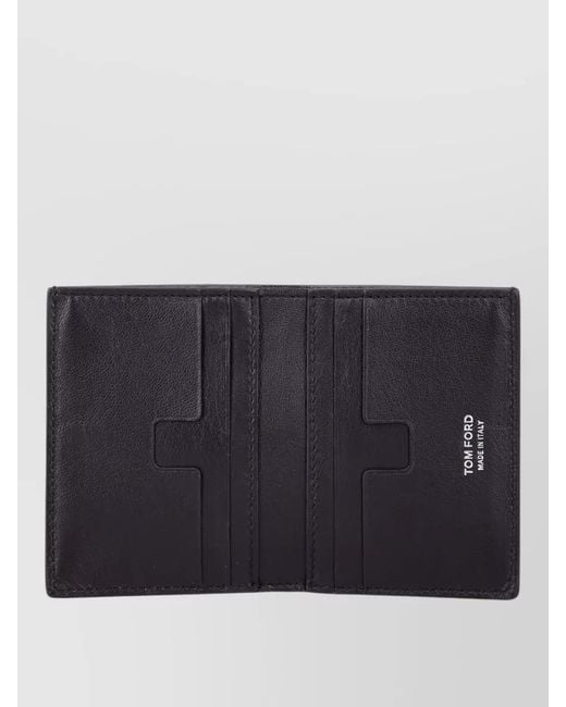 Tom Ford Black Embossed Calf Leather Folding Card Holder for men