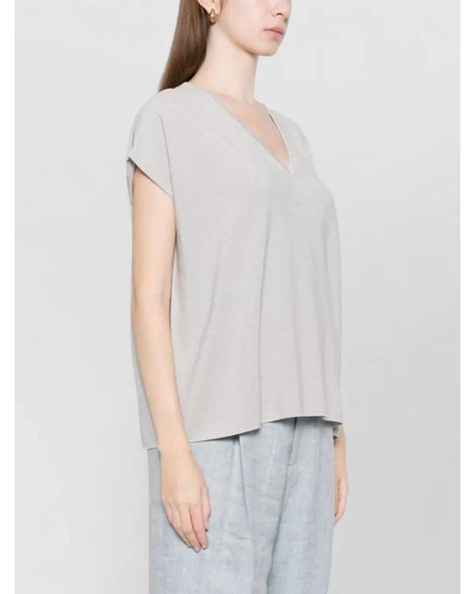 Fabiana Filippi White Cotton V-Neck Short-Sleeve Knitted Blouse
