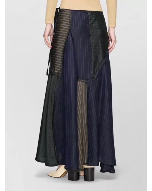 Maison Margiela Blue High Waist Patchwork Striped Midi Skirt