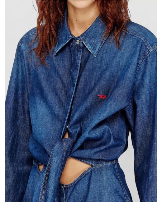 DIESEL Blue Cotton Tie-Front Mini Dress