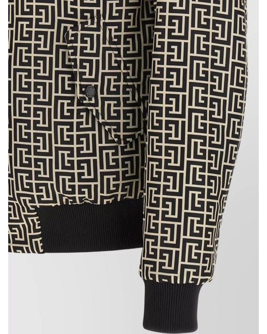 Balmain Gray Monogram Reversible Bomber Jacket Geometric Pattern for men