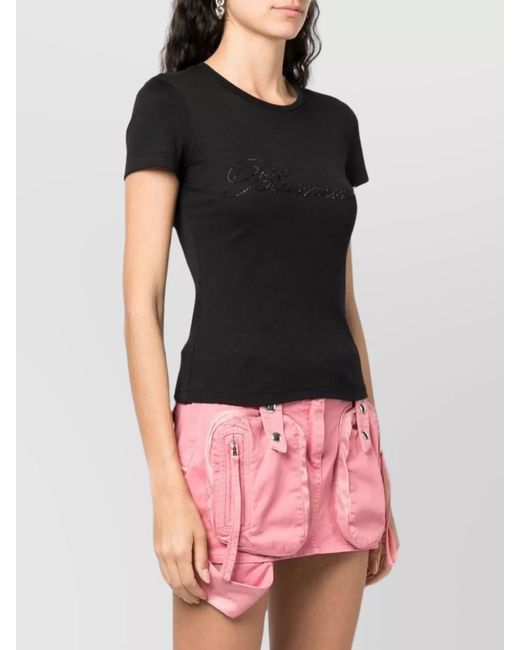 Blumarine Black Cotton Logo-Embellished Crewneck Short-Sleeve T-Shirt