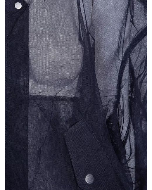Rick Owens Blue Ribbed Trim Gathered Single-Breasted Coat