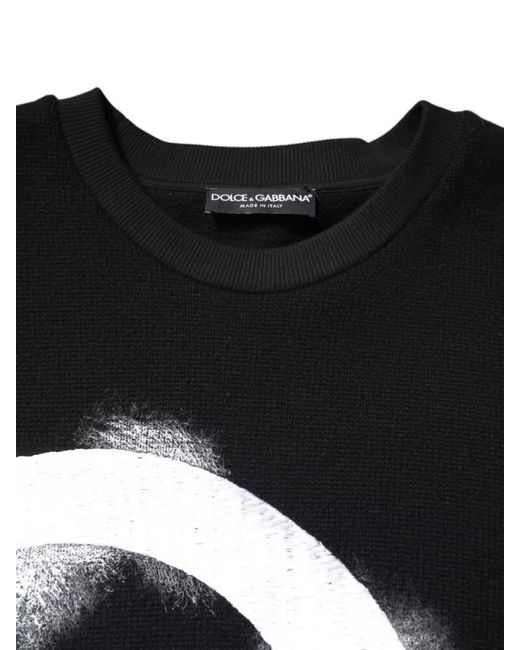 Dolce & Gabbana Black Cotton Logo Print Pullover Sweater for men