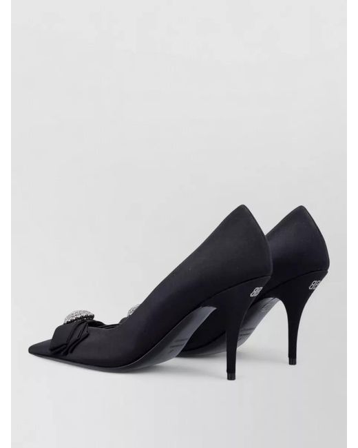 Balenciaga Blue Palazzo Pump Viscose Silk Ribbon Rhinestone
