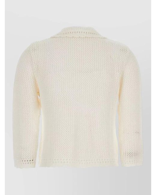 DUNST White Linen Cotton Cardigan Collar Pockets Knit