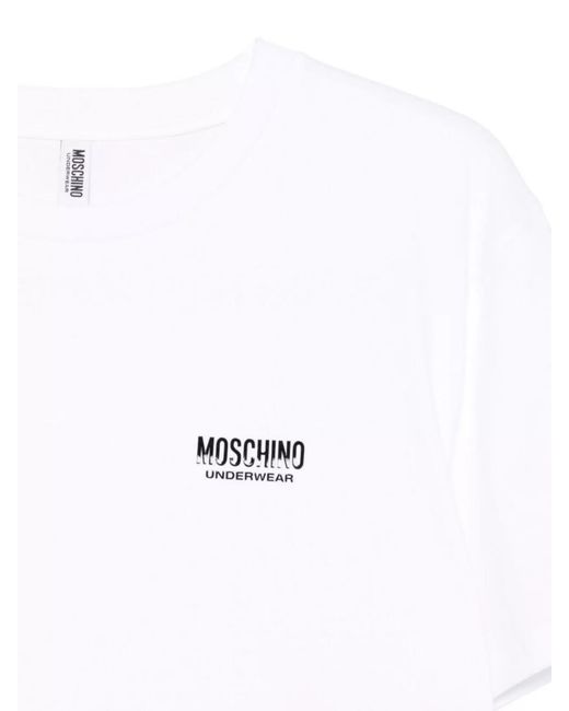 Moschino White Cotton Logo Print Short Sleeve T-Shirt for men