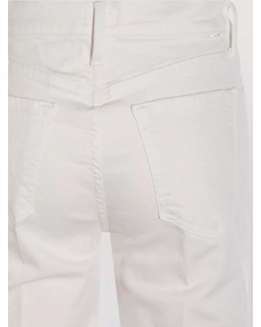 Mother White Straight Leg Trousers Belt Loops Pockets