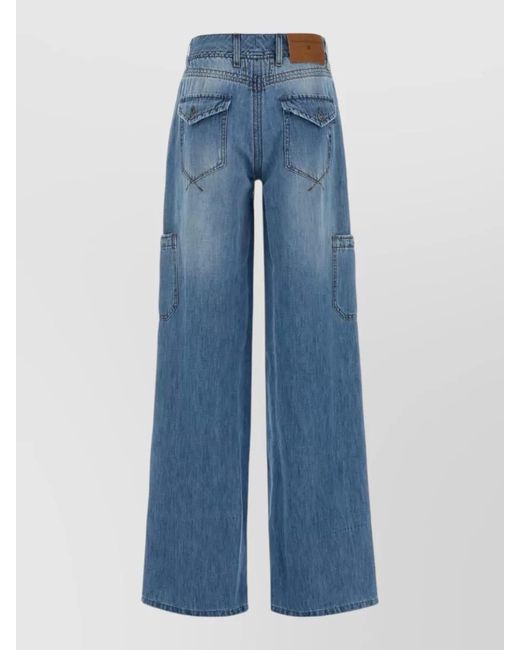 Ermanno Scervino Blue Wide Leg Cargo Jeans Patch Pockets