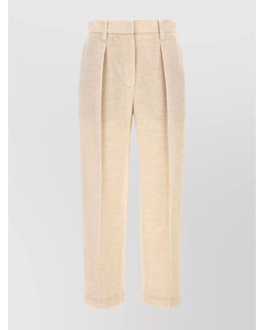 Brunello Cucinelli Natural Striped Regular-Fit Tailored Trousers