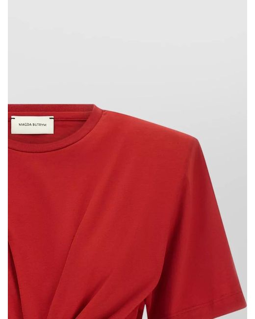 Magda Butrym Red Cotton Cropped Draped Short-Sleeve T-Shirt