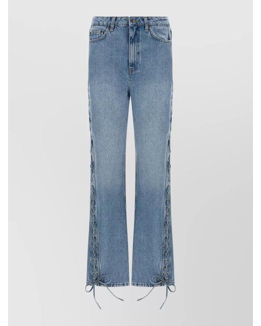 ROTATE BIRGER CHRISTENSEN Blue Denim Twisted Lacing Straight-Leg Jeans