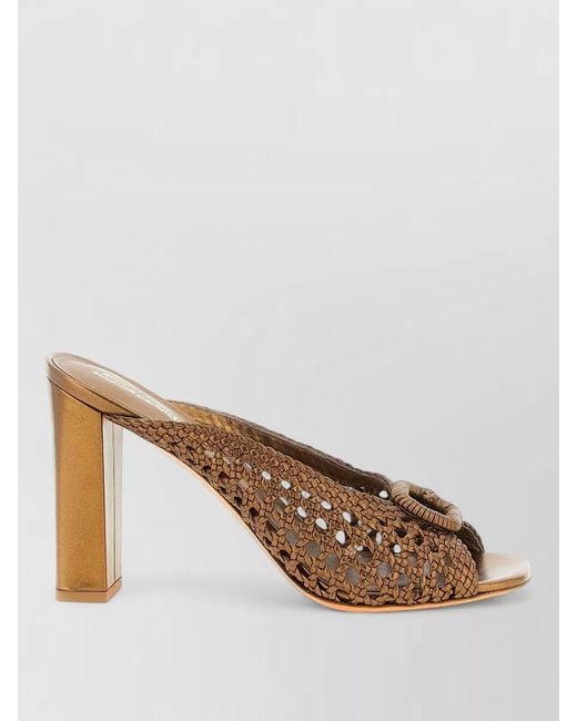 Santoni Brown Luce Mules Block Heel Open Toe