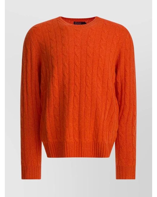Polo Ralph Lauren Orange Cable Knit Crew Neck Cashmere Pullover for men