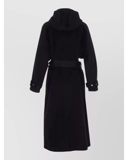 Pinko Blue Long Hooded Coat Belted Waist Pockets