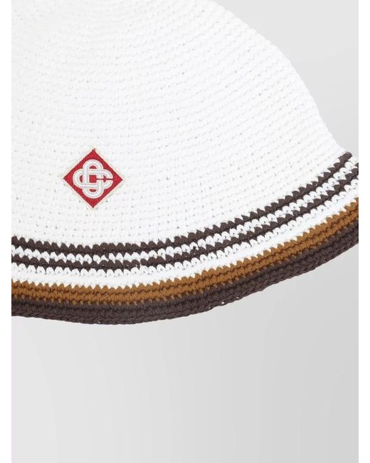 Casablanca White Cotton Striped Crochet Bucket Hat for men