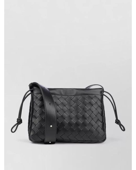 Bottega Veneta Black Rectangular Crossbody Bag Woven Knot Strap for men