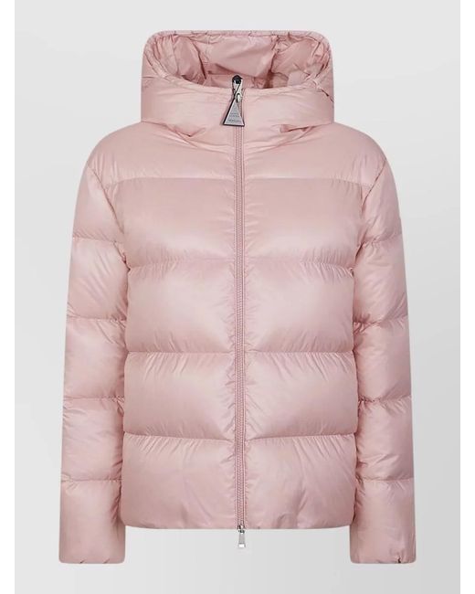 Moncler Pink Down Hooded Quilted Puffer Jacket