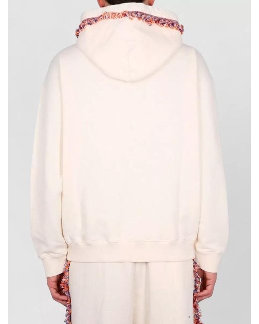 Marcelo Burlon Natural Hooded Sweatshirt Fringe Embroidery Front Pocket for men