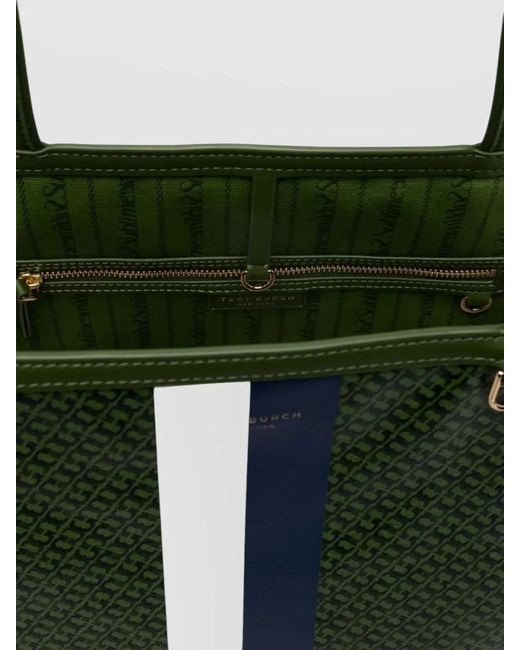 Tory Burch Green The Racer Printed Tote Bag