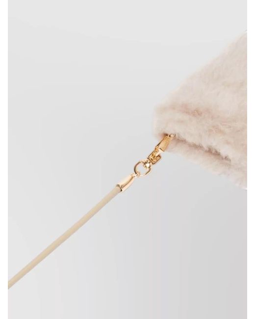 Max Mara White Faux Fur Texture Gloves Detachable Strap