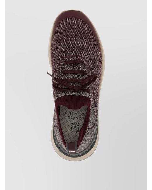 Brunello Cucinelli Brown Cotton Knit Slip-On Sneakers for men