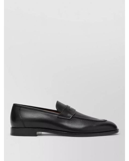 Loro Piana White Leather Loafers Round Toe Stitch Detailing