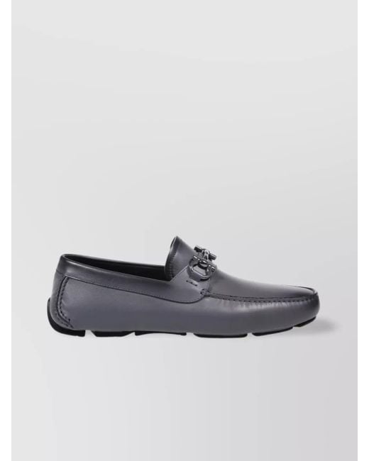 Ferragamo Gray Paris Round Toe Loafer With Metallic Buckle for men