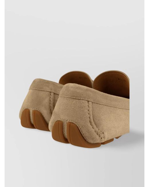 Ferragamo Natural Suede Moc Toe Driver Loafer With Rubber Sole for men