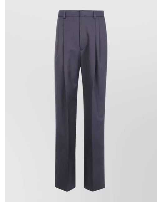 Dries Van Noten Blue Wool Straight-Leg Tailored Trousers for men