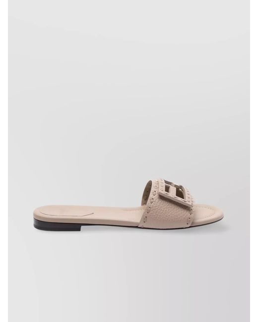 Fendi Natural Leather Baguette Slides