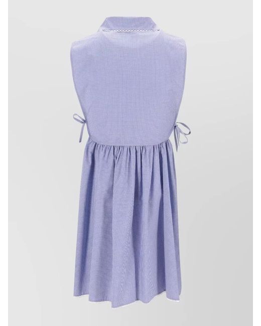 Miu Miu Purple Vichy Dress Sleeveless Gathered Waist Bow Collar